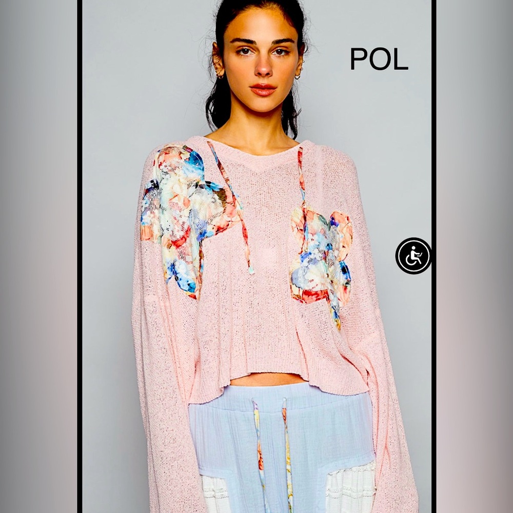 POL Pink Floral V-Neck Sweater